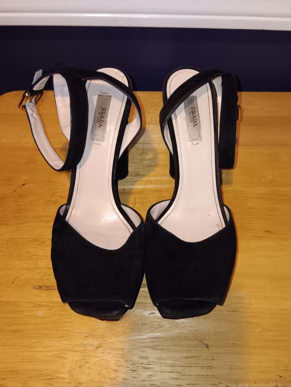 Prada Black Suede Open Toe Heeled Sandals Size 37 1/2
